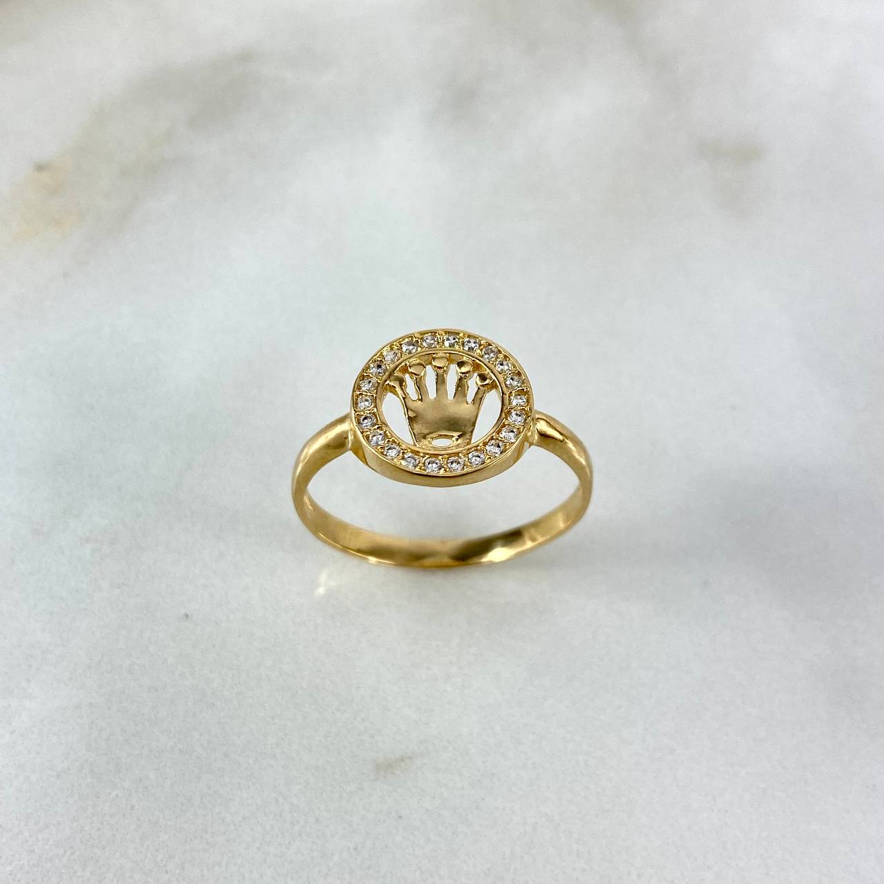 Anillo Sello Corona RX 2.6gr / T7 / Circones Blancos Oro Amarillo