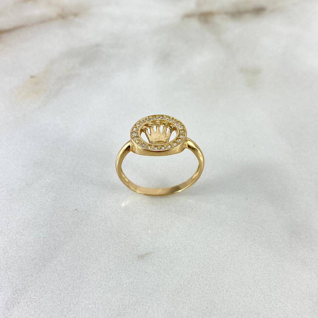 Anillo Sello Corona RX 2.85gr / T10 / Circones Blancos Oro Amarillo