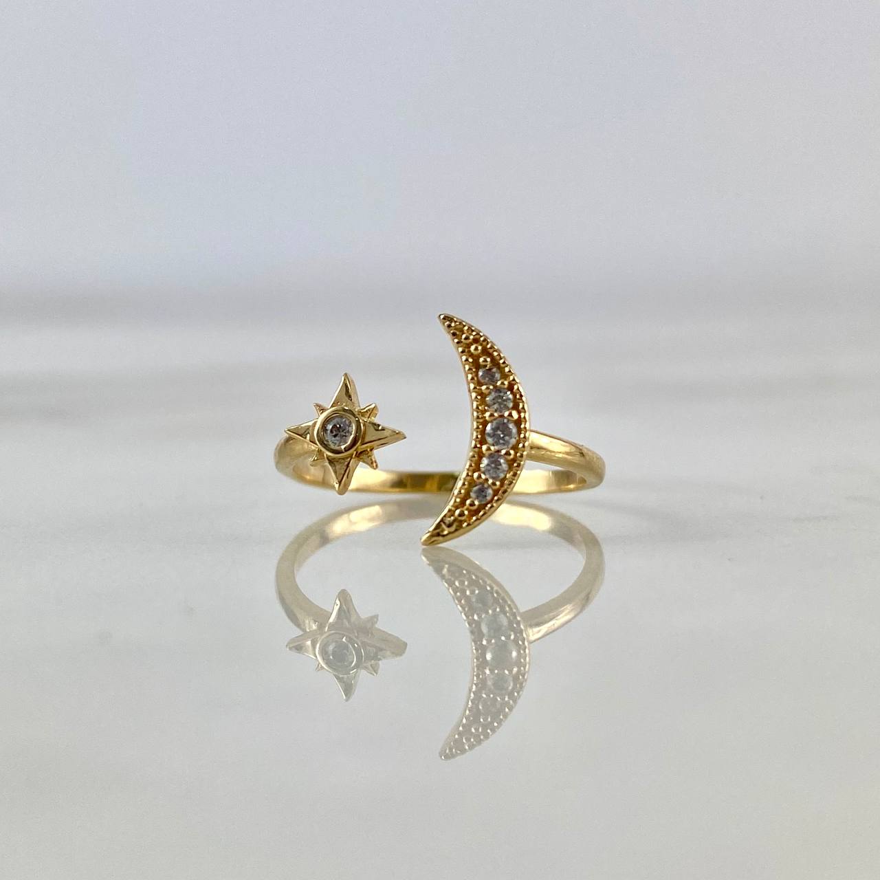 Anillo Luna Estrella 1.45gr / T4 / Circones Blancos Oro Amarillo