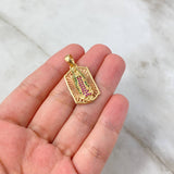 Dije Placa Virgen Guadalupe 5.35gr / 3.2cm / Circones Verdes-Rosa Dos Oros Amarillo Rosa