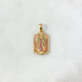 Dije Placa Virgen Guadalupe 5.35gr / 3.2cm / Circones Verdes-Rosa Dos Oros Amarillo Rosa