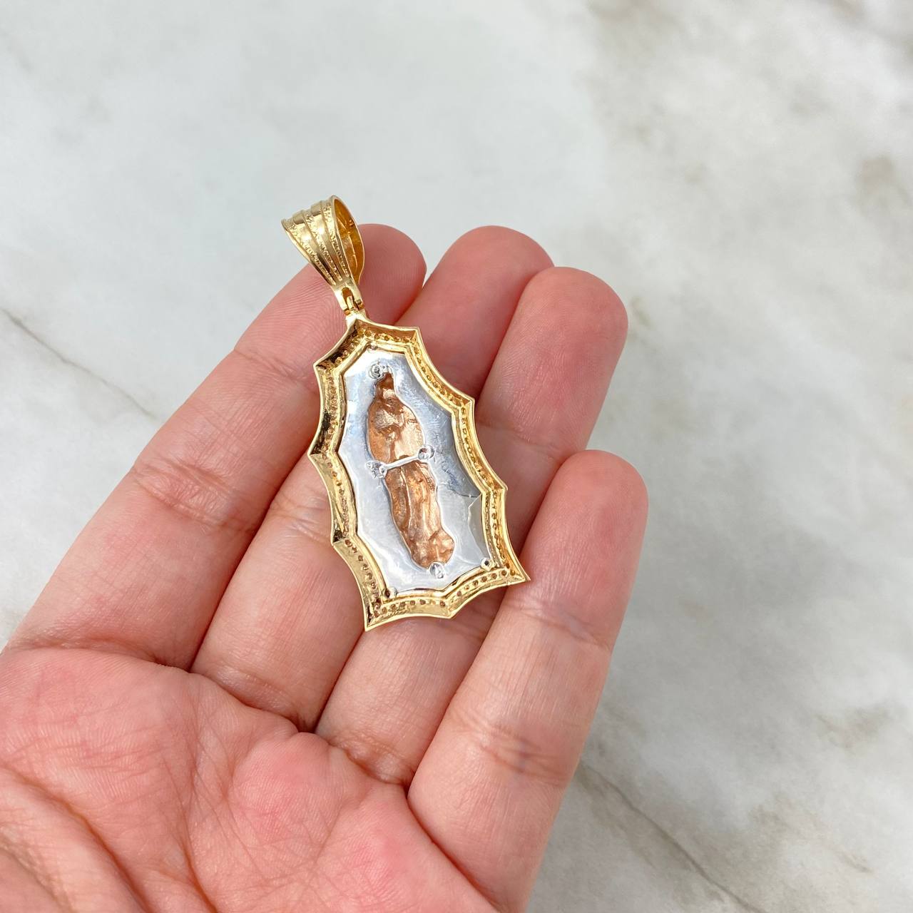 Dije Virgen Guadalupe 10gr / 5cm / Circones Blancos Tres Oros