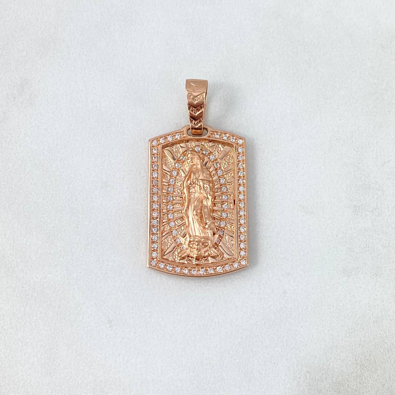 Dije Placa Virgen Guadalupe 6.9gr / 3.7cm / Circones Blancos Oro Rosa