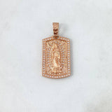 Dije Placa Virgen Guadalupe 6.9gr / 3.7cm / Circones Blancos Oro Rosa