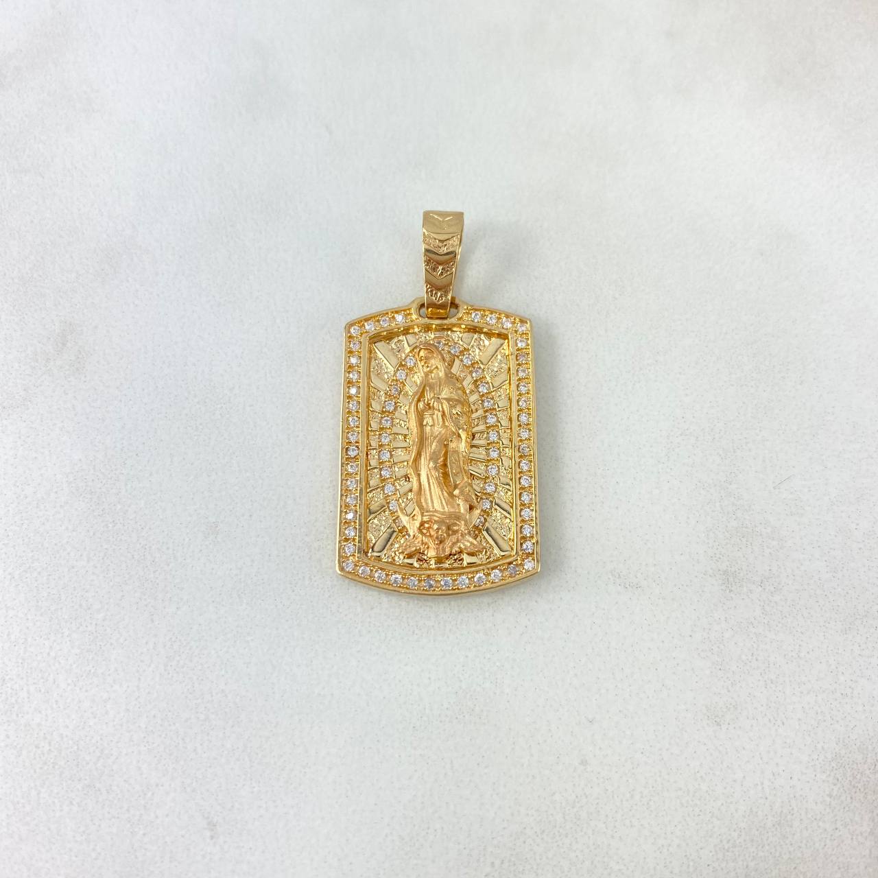 Dije Placa Virgen Guadalupe 7.4gr / 3.7cm / Circones Blancos Oro Amarillo