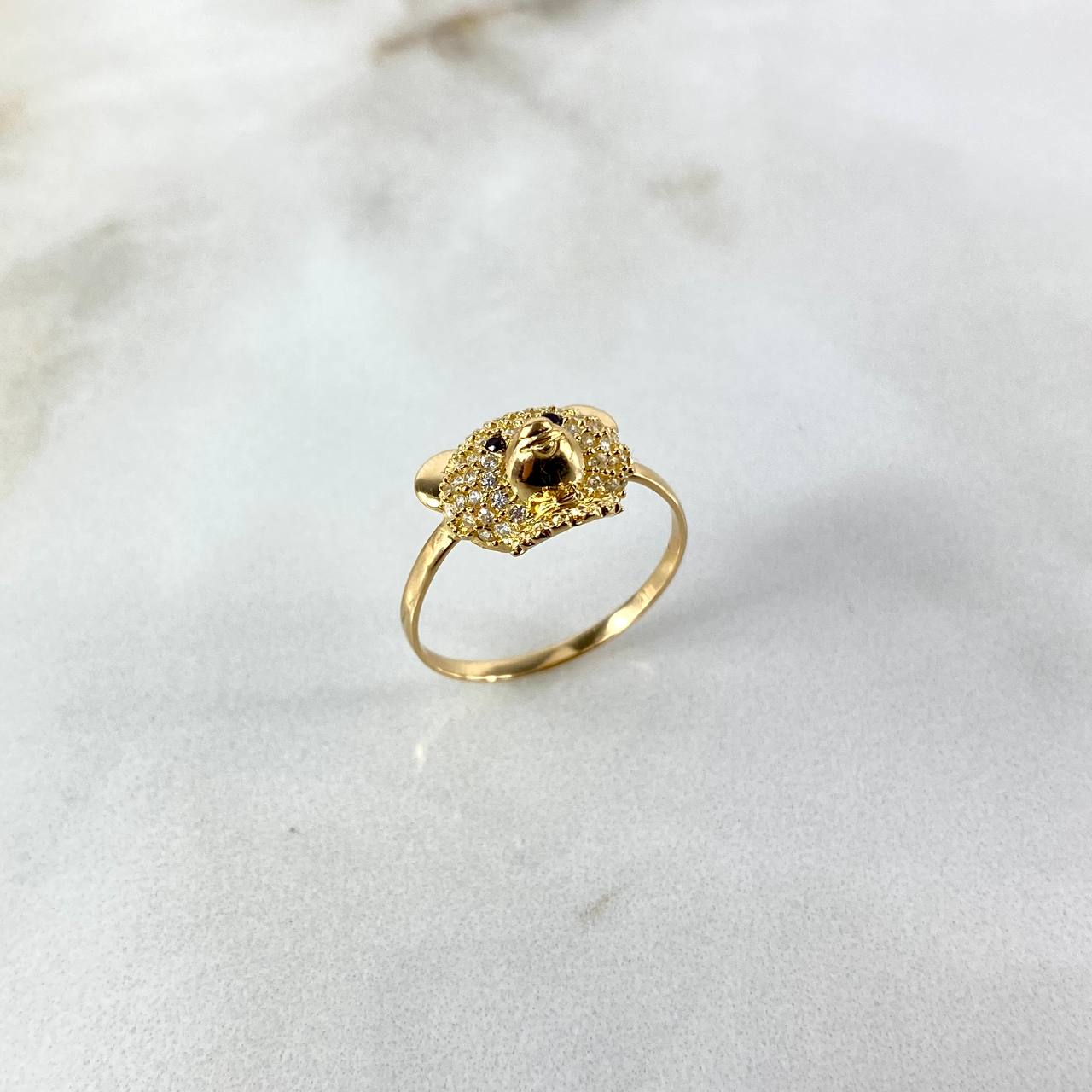 Anillo Oso 2.4gr / T6 3/4 / Circones Blancos Negros Oro Amarillo