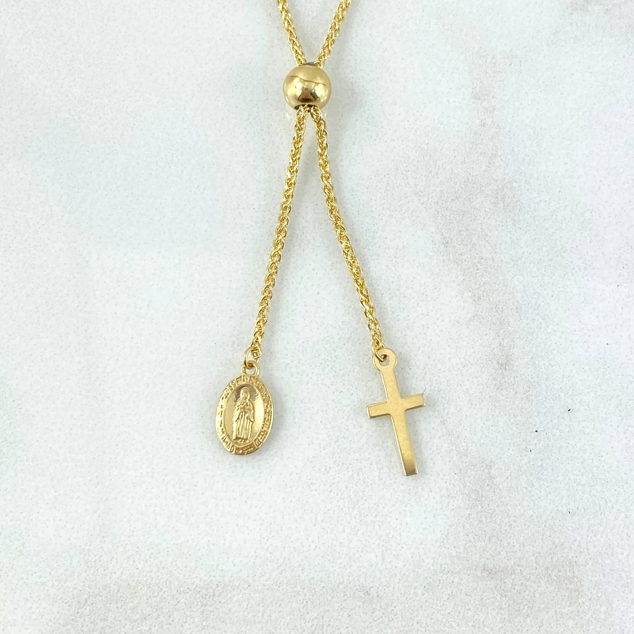 Pulso Denario Franco Virgen Milagrosa 3gr / 20cm / 3mm Bola Diamantada Graduable Oro Amarillo +4 *