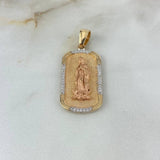 Dije Placa Rectangular Virgen Guadalupe 7.85gr / 4cm / Circones Blancos Tres Oros