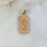 Dije Placa Rectangular Virgen Guadalupe 7.85gr / 4cm / Circones Blancos Tres Oros