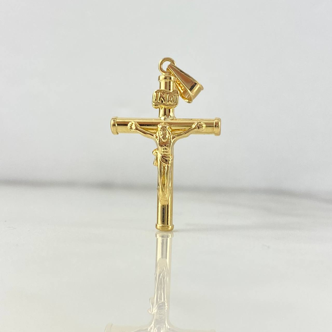 Dije Cruz Cristo Baston Liso 1.05gr / 3.4cm / Cargador Liso Oro Amarillo 18K