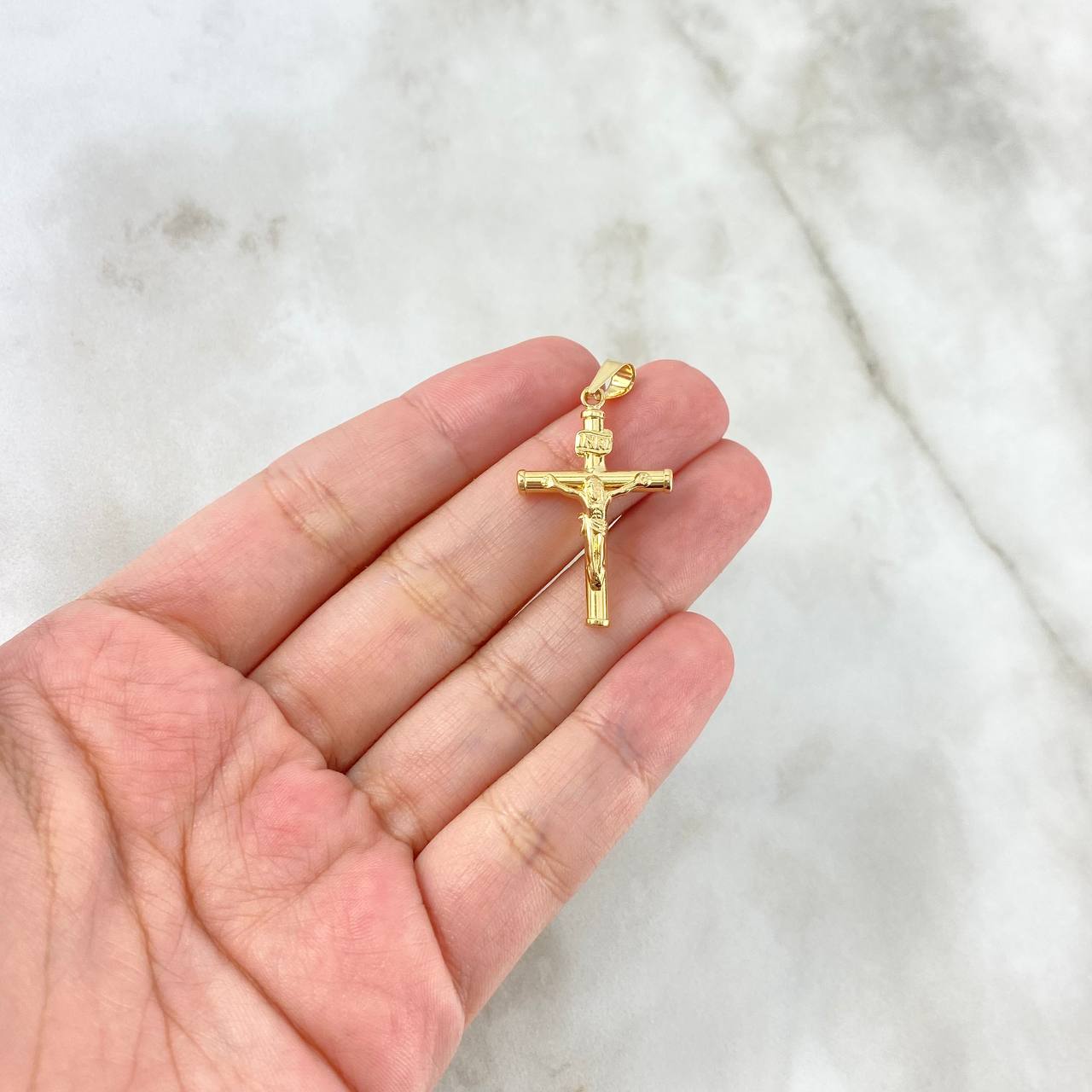 Dije Cruz Cristo 1.2gr / 3.5cm / Baston Liso Oro Amarillo