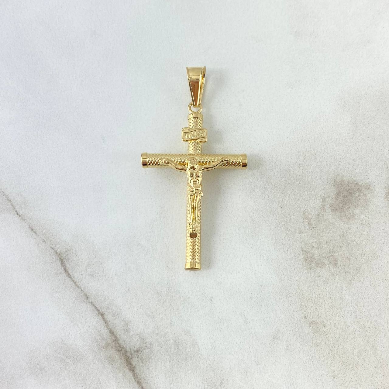 Dije Cruz Cristo 1.7gr / 4.3cm / Bastón Atornillado Enmallado Oro Amarillo 18K