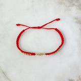 Pulsera Roja Hamsa Mini 1.25gr / 3mm Bolas Lisas 12 und Circones Blancos Oro Amarillo *