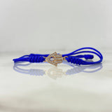 Pulsera Azul Hamsa Mini 0.65gr / Circones Blancos Oro Rosa *