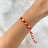 Pulsera Roja Dios 2.2gr / 4mm Bolas Diamantadas 6 und Circones Blancos Dos Oros Amarillo Rosa *