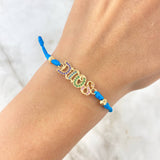 Pulsera Azul Dios 1.8gr / 4mm Bolas Diamantadas 4 und Circones Colores Oro Amarillo *