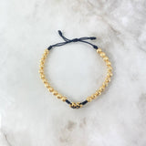 Pulsera Negra Pantera 5.4gr / 5mm Bolas Diamantadas 24 und Circones Negros Blancos Oro Amarillo *