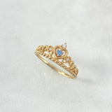 Anillo Corona 15s 2.15gr / T7 1/4 / Esferas Circon Celeste Blancos Oro Amarillo