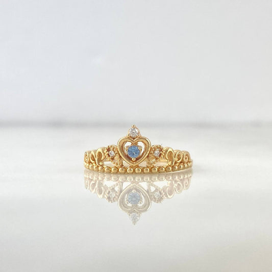 Anillo Corona 15s 2.15gr / T7 1/4 / Esferas Circon Celeste Blancos Oro Amarillo