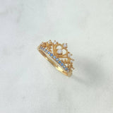 Anillo Corona Corazon 15s 2.4gr / T7 1/2 / Esferas Circones Celestes Blancos Oro Amarillo