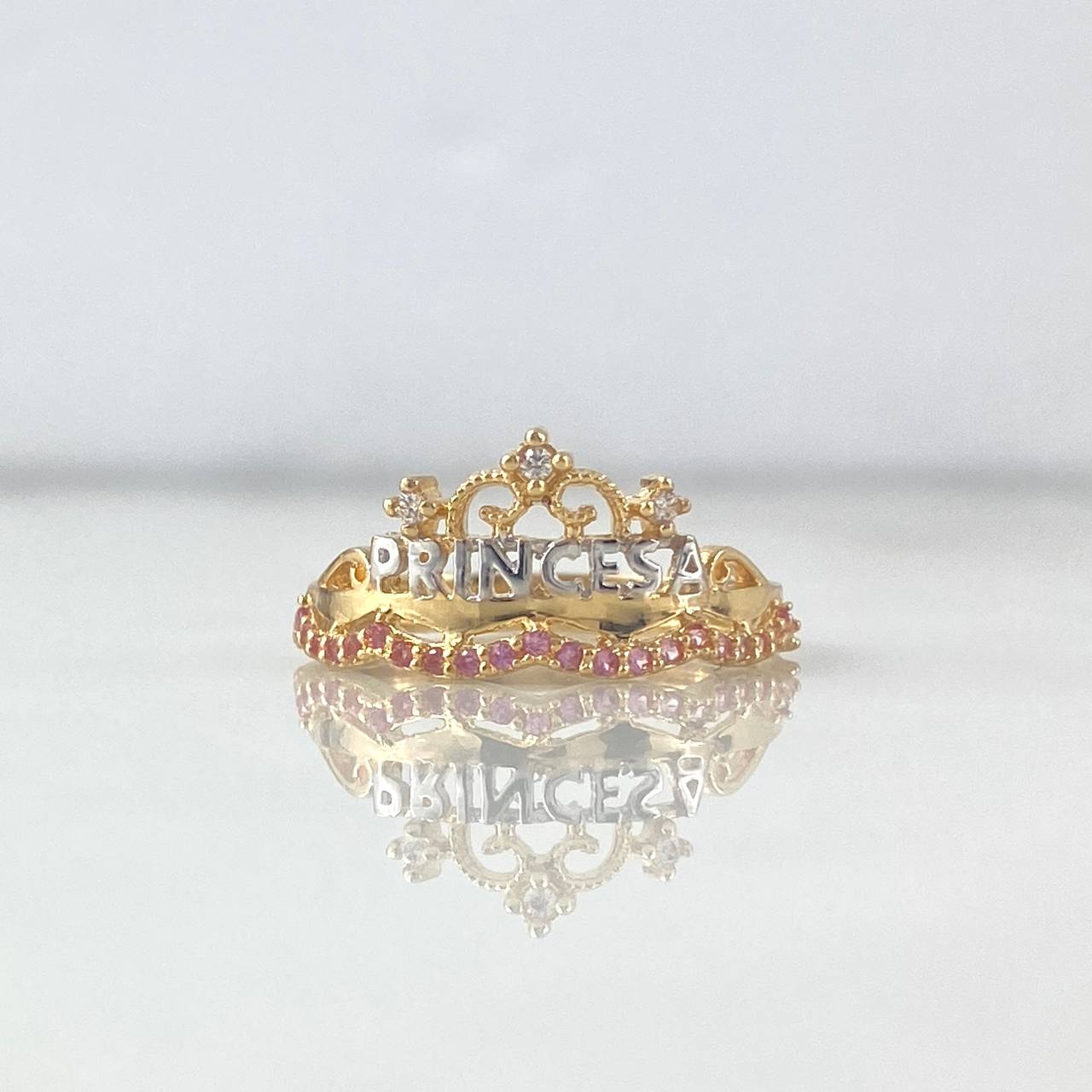 Anillo Princesa 2.45gr / T7 / Circones Blancos Rosas Dos Oros Amarillo Blanco