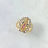 Anillo Virgen Guadalupe Filigrana 7.15gr / T7 1/4 / Circones Blancos Azules Fucsias Dos Oros Amarillo Blanco