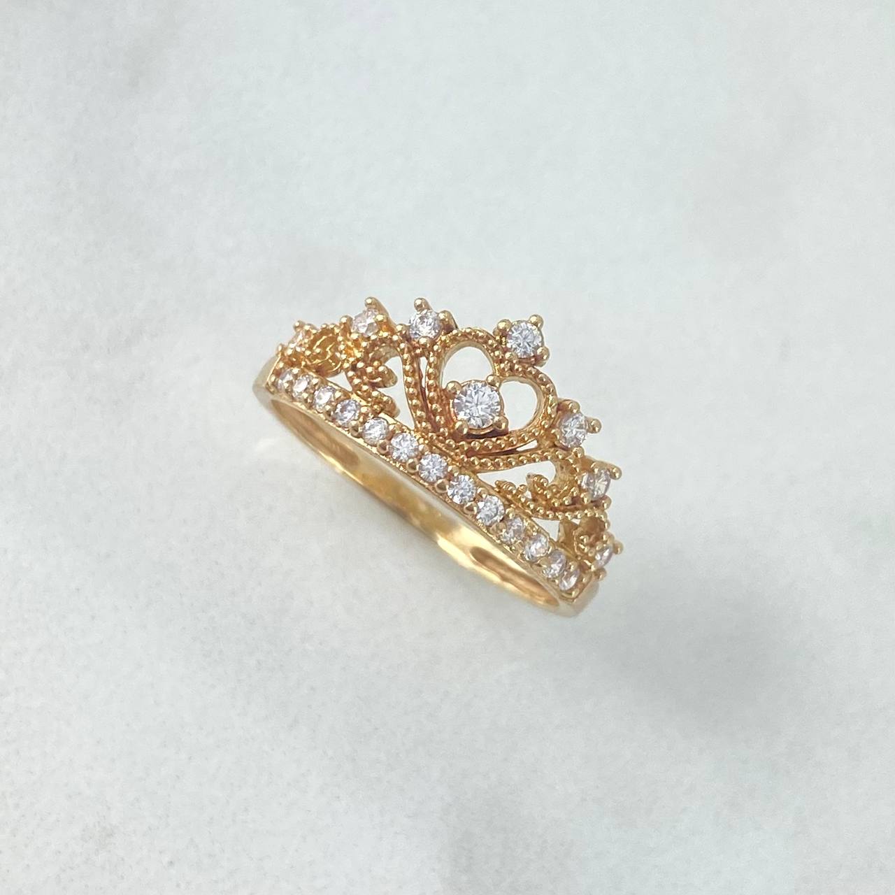 Anillo Corona Corazon 15s 2.4gr / T6 / Esferas Circones Blancos Oro Amarillo