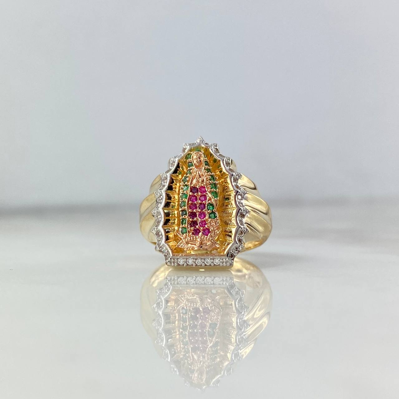 Anillo Virgen Guadalupe Silueta 7.3gr / T7 / Circones Blancos Verdes Fucsias Dos Oros Amarillo Blanco