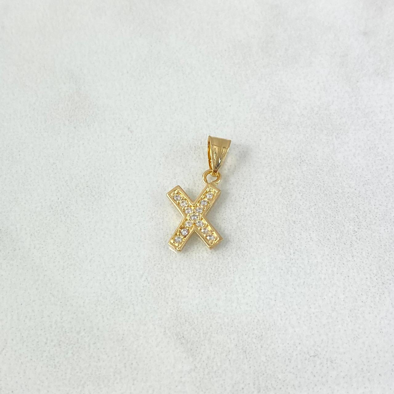 Dije Letra X 0.6gr / 1.8cm / Circones Blancos Oro Amarillo