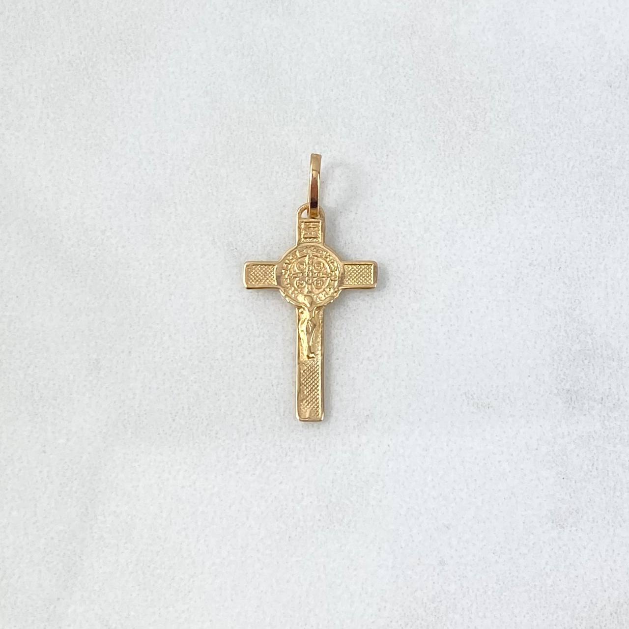 Dije Cruz Cristo San Benito 0.85gr / 2.7cm / Texturizada Oro Amarillo