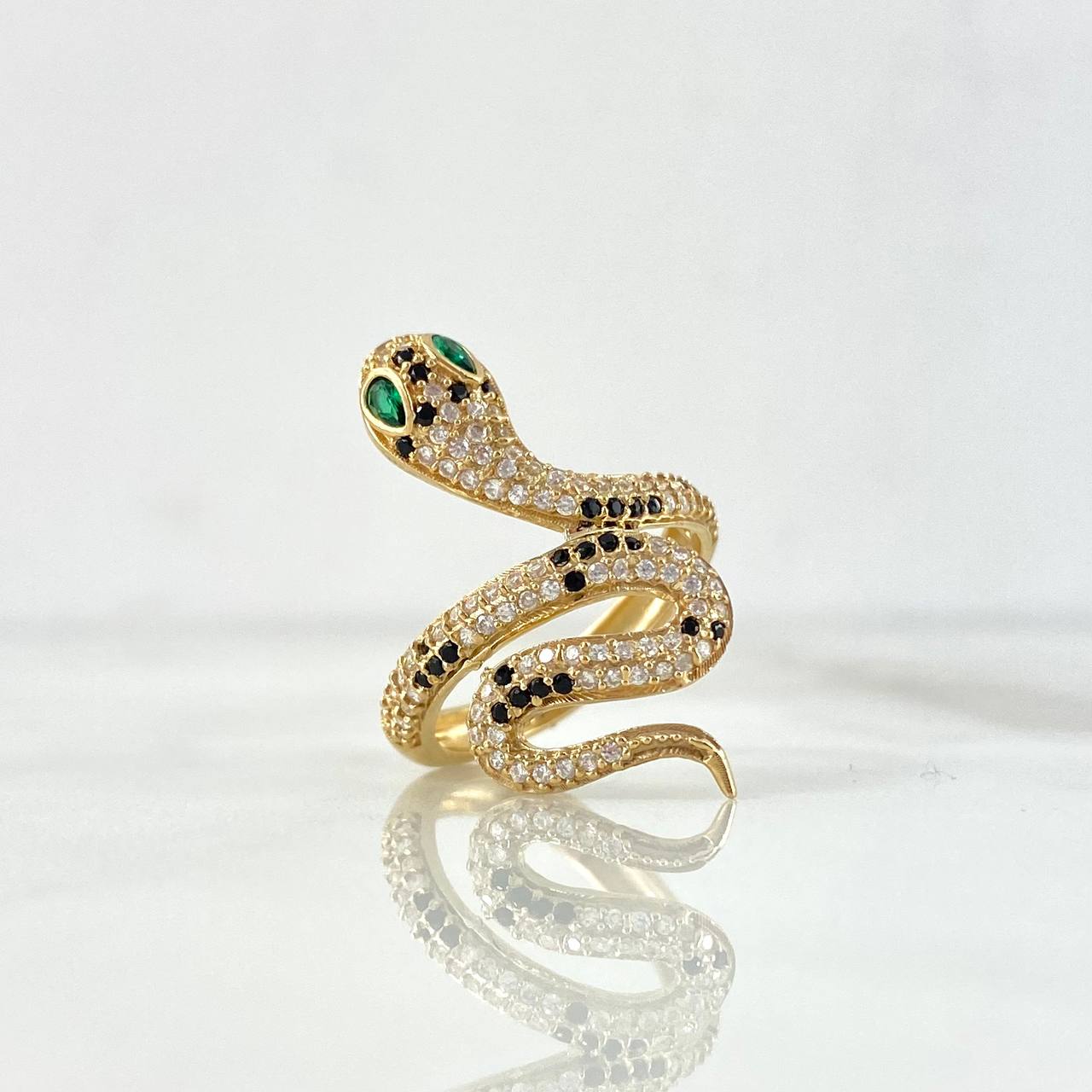 Anillo Serpiente 4.45gr / T6 3/4 / Circones Blancos-Verdes-Negros Oro Amarillo ©