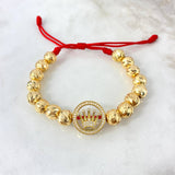 Pulsera Roja Corona Tambor 10.05gr / 1.7cm / 8mm Bolas Diamantadas 16 und Circones Blancos Oro Amarillo *