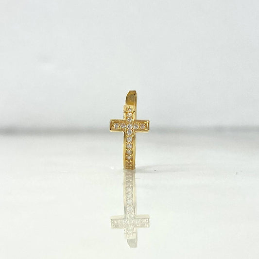 Piercing Earcuff Simulador 1.15gr / 1.25cm / Cruz Abrazo Curvo Circones Blancos Oro Amarillo (Joya) *