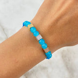 Pulsera Azul Cubos Celestes 2.5gr / 6mm Circones Blancos Tres Oros *