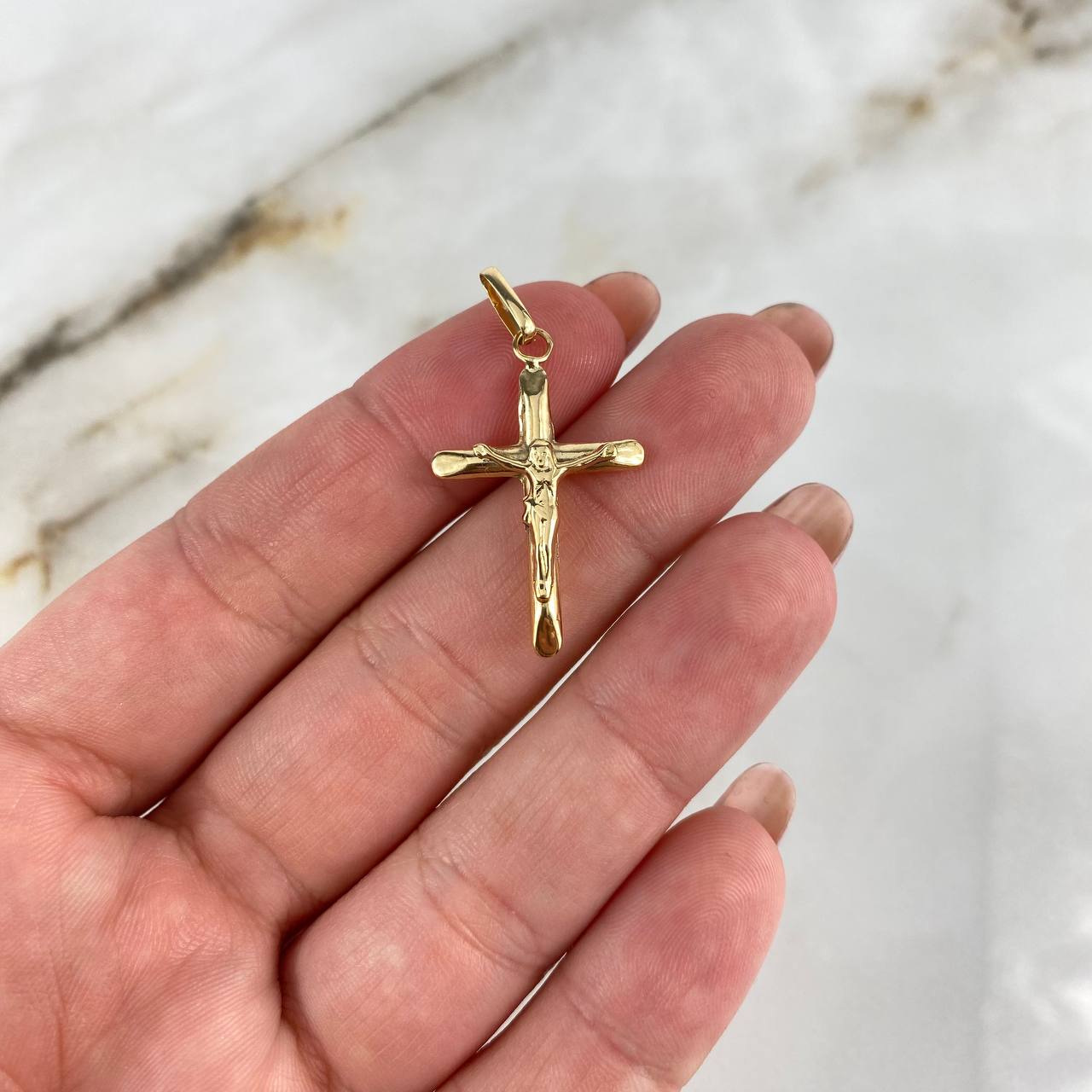 Dije Cruz Cristo 1.15gr / 3.5cm / Plana Lisa  Oro Amarillo