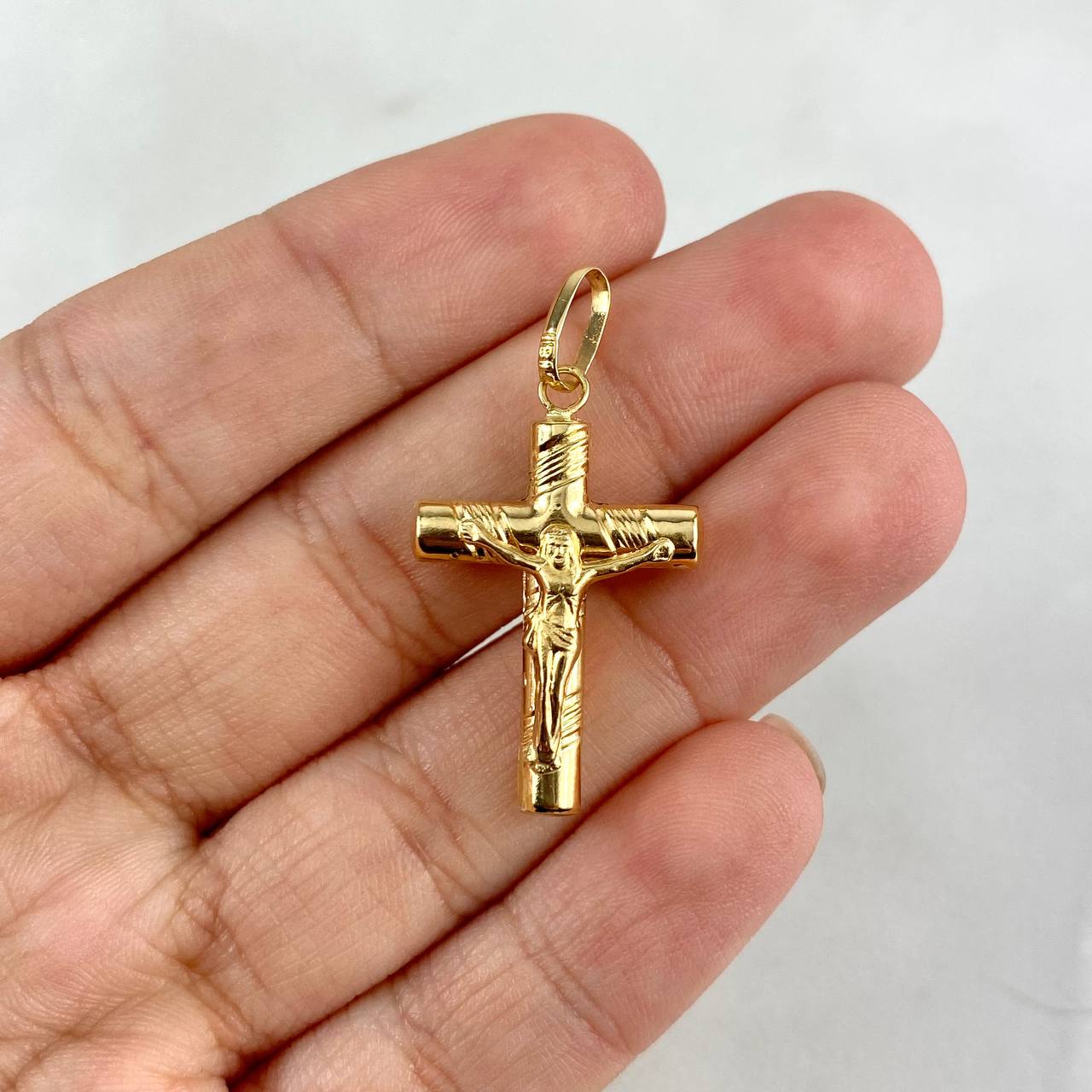 Dije Cruz Cristo 1.2gr / 3.3cm / Baston Rayado Oro Amarillo