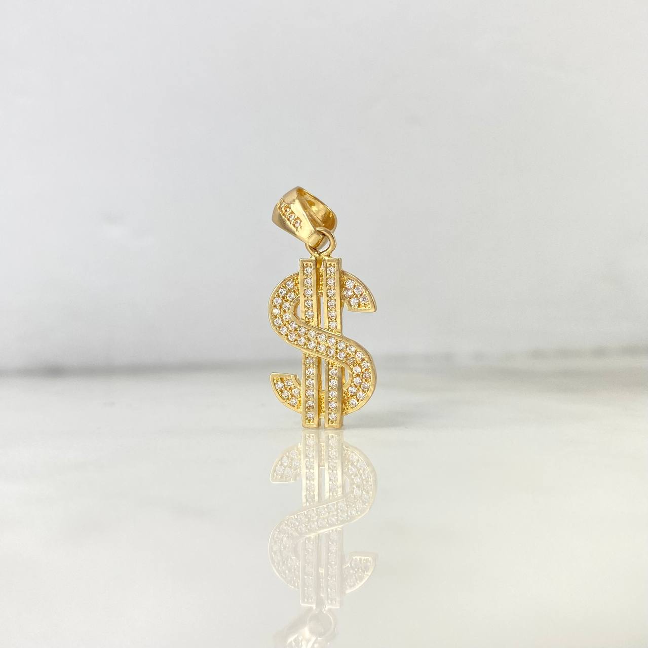 Dije Signo Dólar 2.9gr / 3cm / Circones Blancos Oro Amarillo