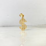 Dije Signo Dólar 2.9gr / 3cm / Circones Blancos Oro Amarillo