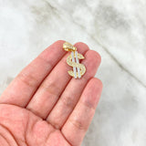 Dije Signo Dólar 3.2gr / 3cm / Circones Blancos Dos Oros Amarillo Blanco