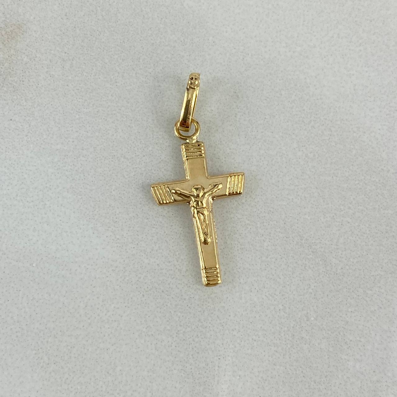 Dije Cruz Cristo 0.4gr / 2.3cm / Borde Rayado Oro AmarilloႣ