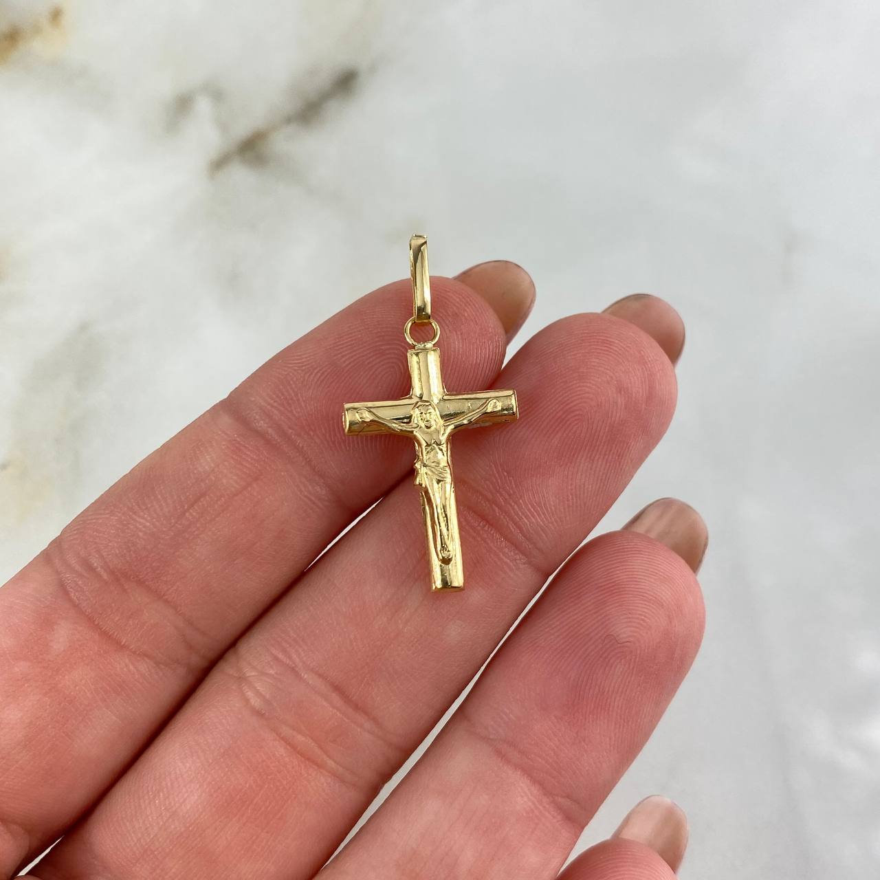 Dije Cruz Cristo 1.1gr / 3cm / Baston Liso Oro Amarillo