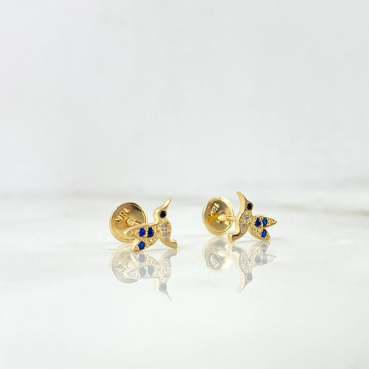 Topos Colibrí 0.95gr / 7mm Circones Azules. Blancos Y Negros Oro Amarillo 18K *