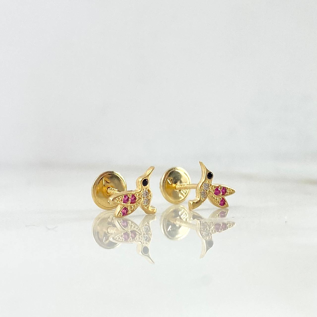 Topos Colibrí 0.95gr / 7mm Circones Fucsias. Blancos Y Negros Oro Amarillo 18K *