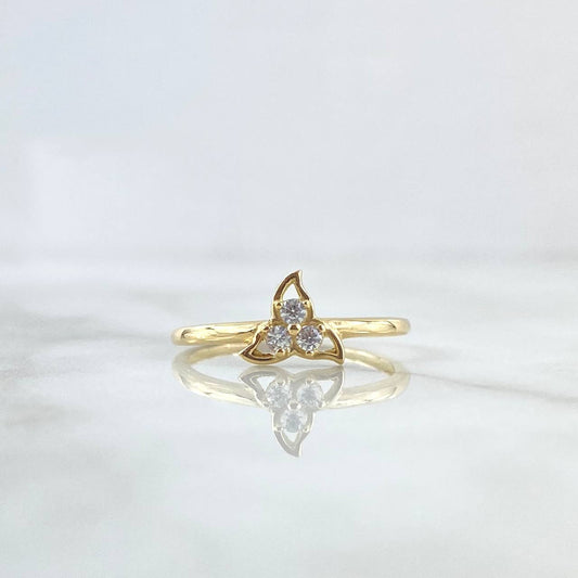 Anillo Solitario Flor 1.5gr / T7 1/2 / Circones Blancos Oro Amarillo 18K