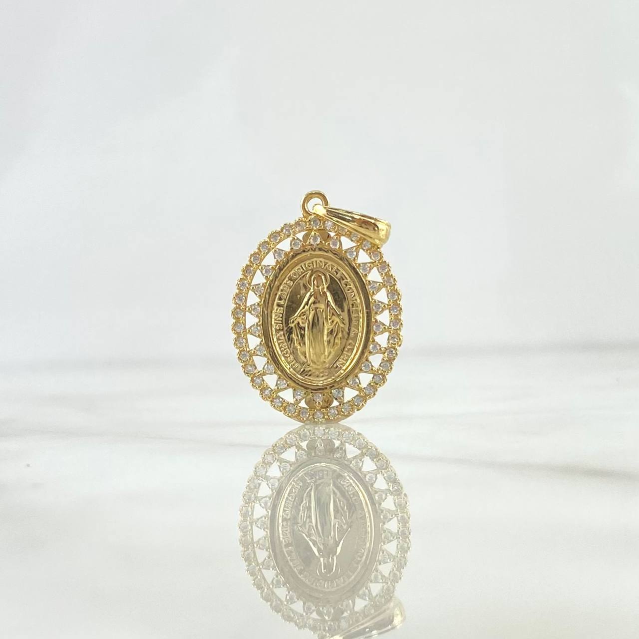 Dije Virgen Milagrosa 3.8gr / 3.2cm / Aro Basteado Circones Blancos Oro Amarillo