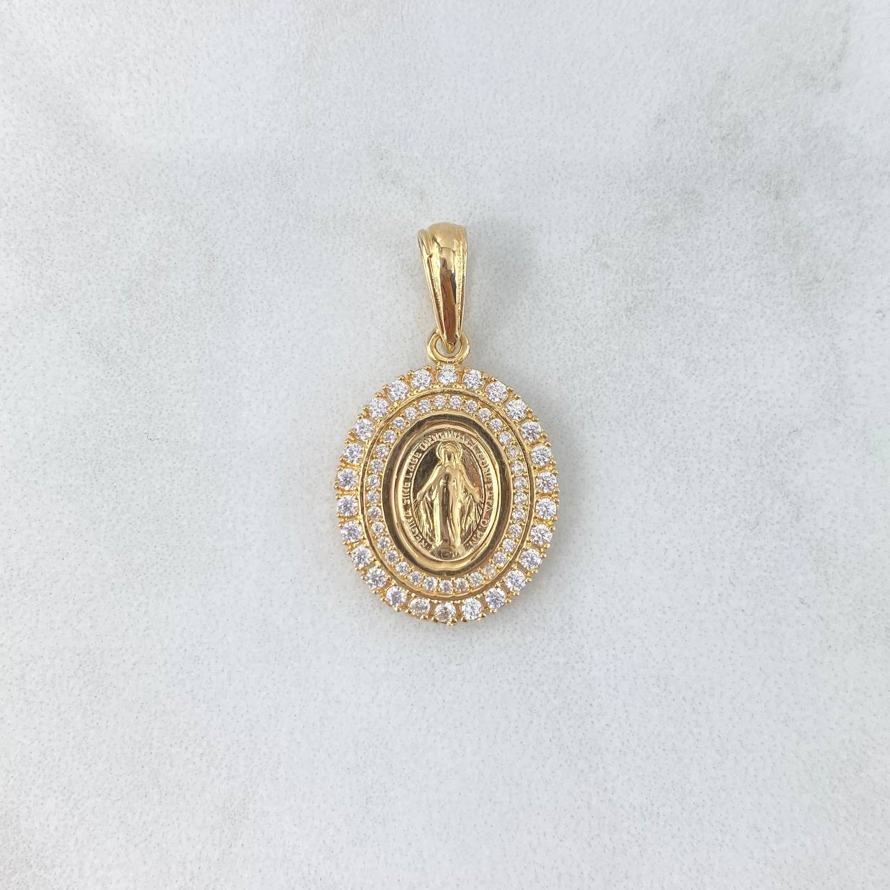 Dije Virgen Milagrosa 3.25gr / 3cm / Aro Tupido Circones Blancos Oro Amarillo