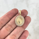 Dije Virgen Milagrosa 3.25gr / 3cm / Aro Tupido Circones Blancos Oro Amarillo