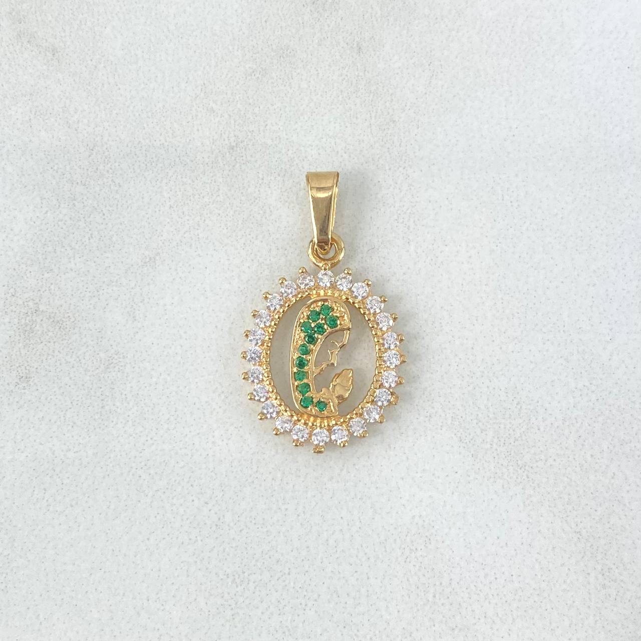 Dije Virgen Maria 1.6gr / 2.5cm / Aro Circones Blancos Verdes Oro Amarillo