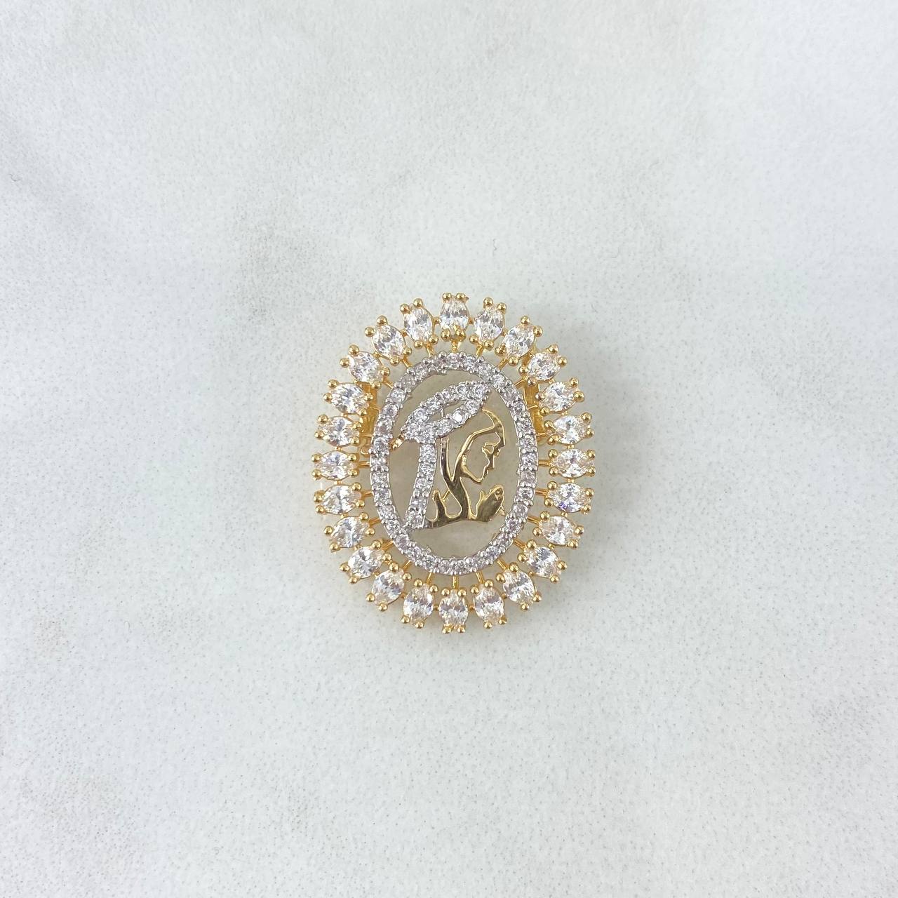 Dije Virgen Maria Tupida 3.1gr / 2.4cm / Aro Silueta Circones Blancos Sin Cargador Oro Amarillo