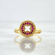 Anillo Sello Cruzado 2.2gr / T6 1/2 / Circones Fucsias Oro Amarillo